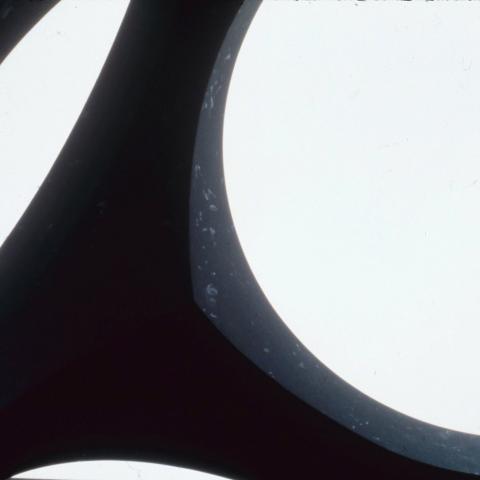 view of the sky through Isamu Noguchi's Skyviewing Sculpture. Full description in body text.