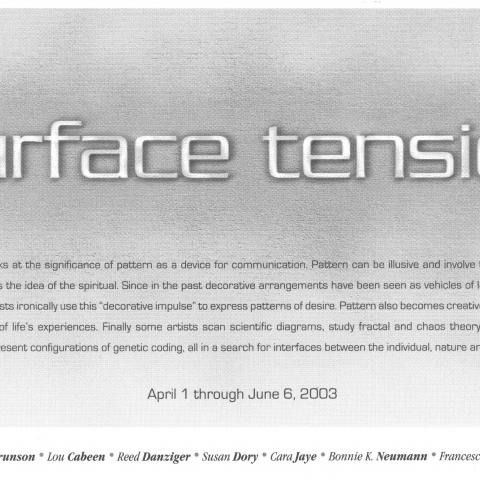 Surface Tension in large font with a minimal exhibition description beneath. 