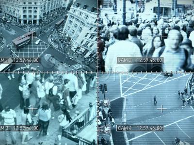several still from surveillance cameras put together in a rectangle