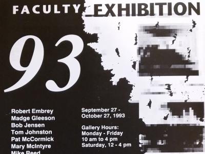 monochrome flyer with a large white "93" on it announces the "Faculty Exhibition""