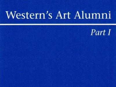 Blue background with "Western's Art Alumni: Part 1" written on it