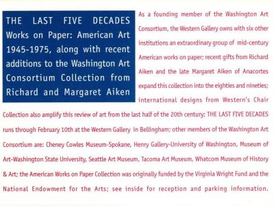 text describing the exhibition and listing the participating institutions laid out like an American flag