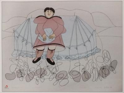illustration of an Inuit person amidst abstract lines and shapes