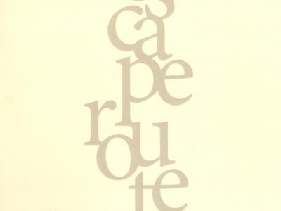 pale background with serif lowercase letters tumbling like a fall spelling out "escape rotues"