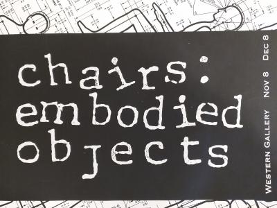 jumbled white courier font on black background reads "chairs: embodied objects"