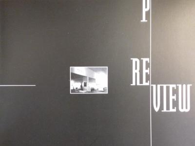disjointed typography spells out the name of the exhibition "Review/Preview"