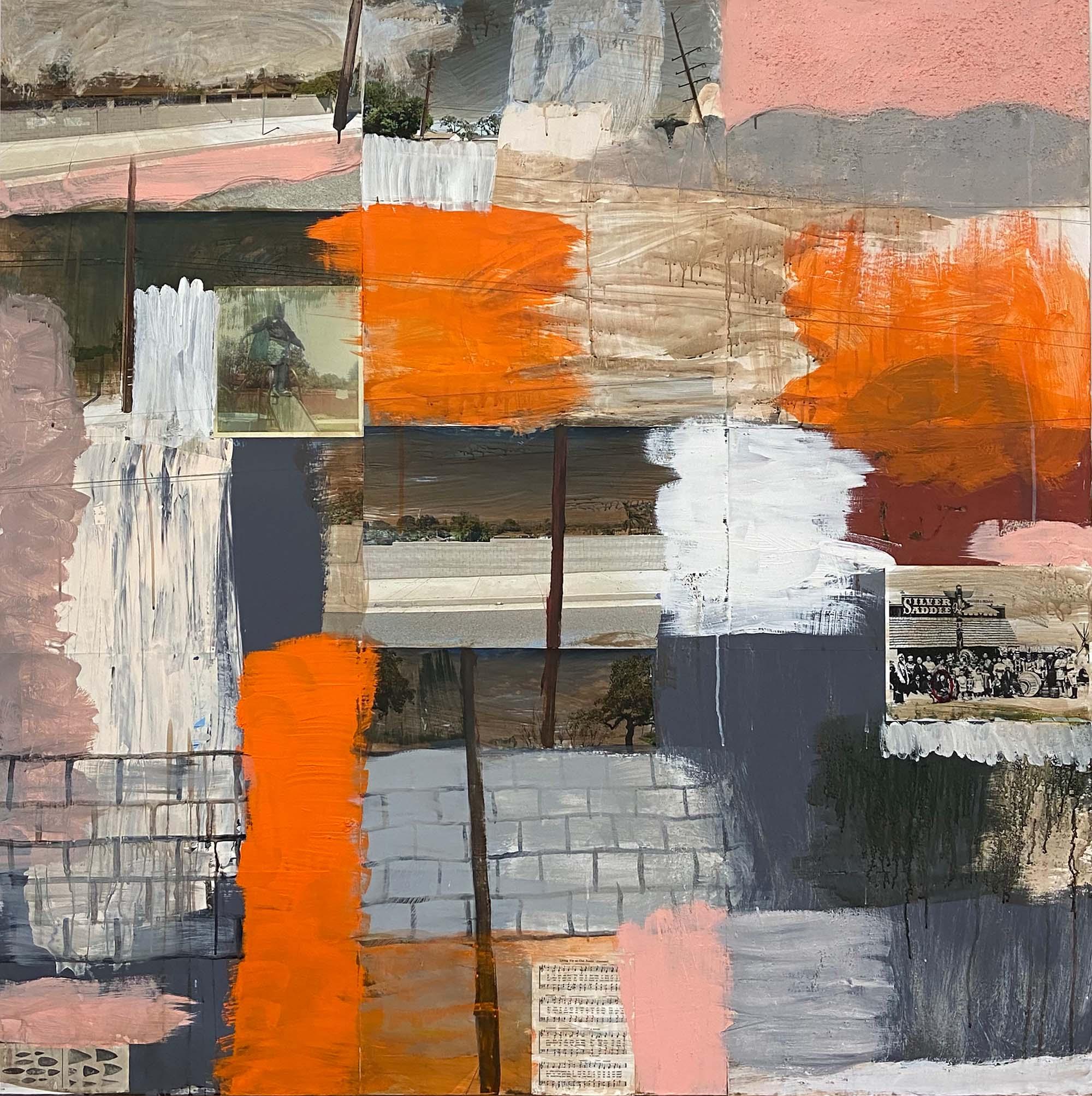 abstract painting in earthy hues with bold rectalinear brushwork